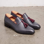 Men's Dark Grey and Burgundy Brogue Leather Tassel Loafers — Faraday