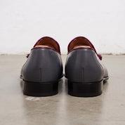 Men's Dark Grey and Burgundy Brogue Leather Tassel Loafers — Faraday