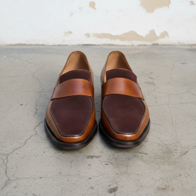 Men's Tan and Dark Brown Two-Tone Leather Penny Loafers — Francis — Francis