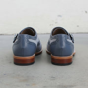 Men's Grey and Dark Blue Cap-Toe Leather Monk Strap Shoes — Spalding