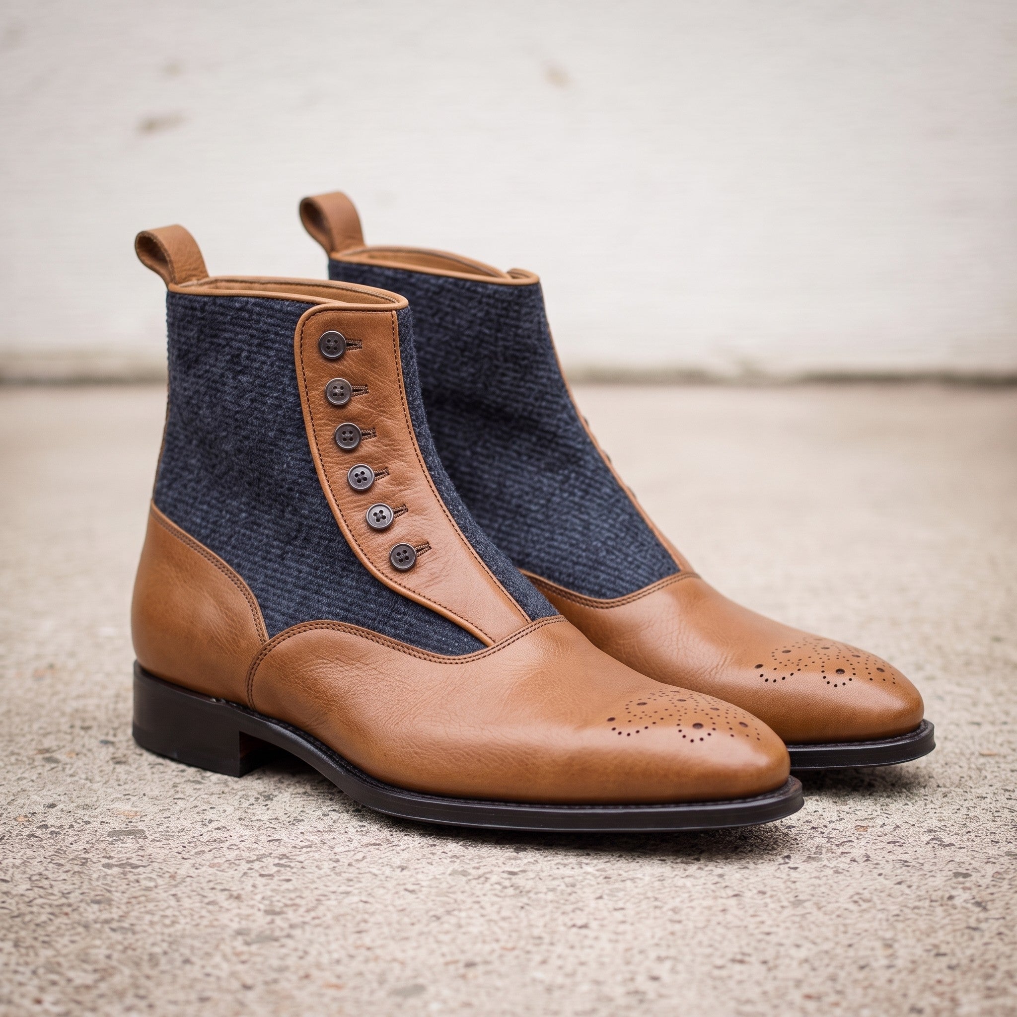 Men's Navy and Tan Leather Button Boots — Herrington
