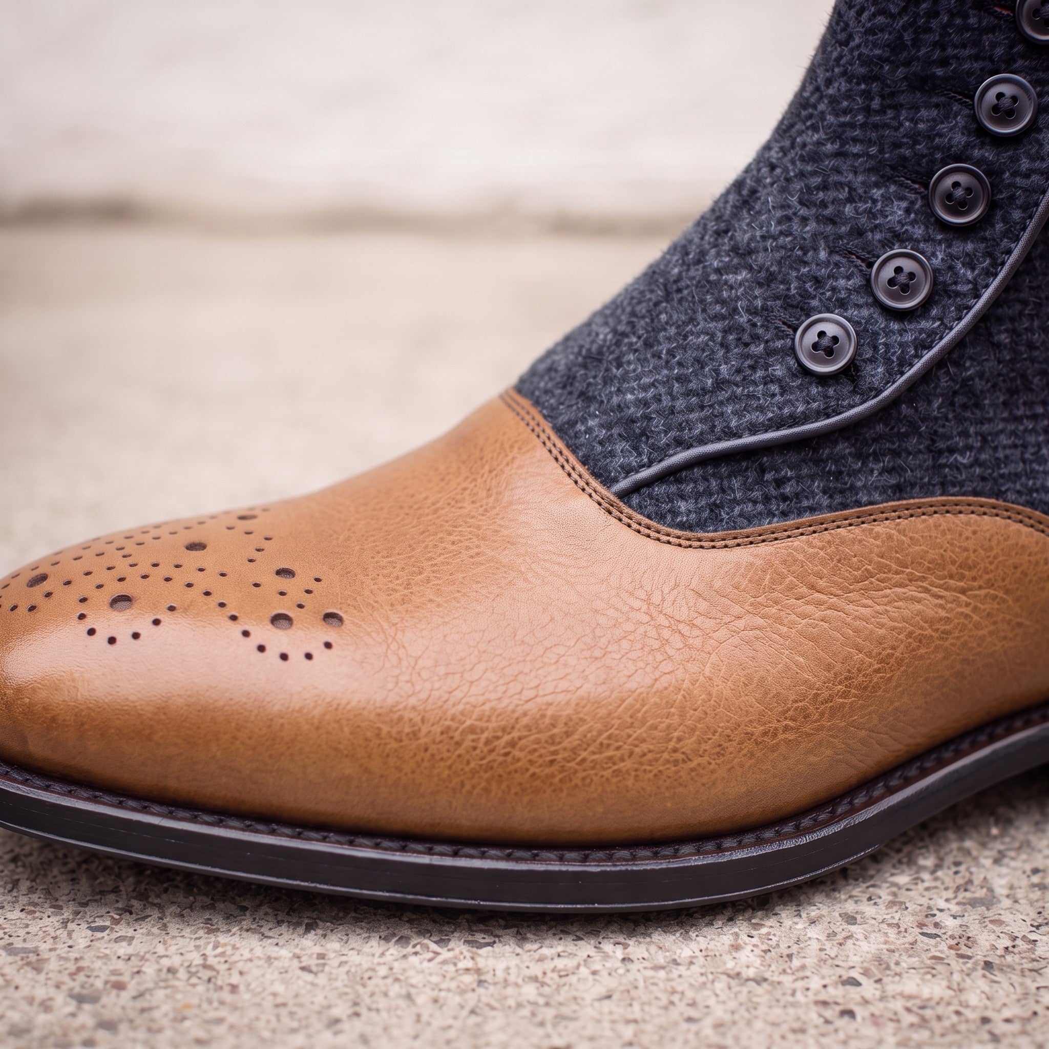 Men's Navy and Tan Leather Button Boots — Herrington