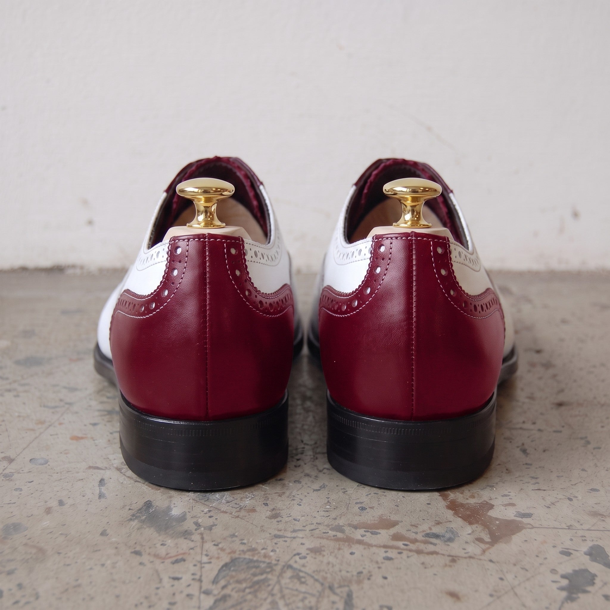 Men's Burgundy and White Cap-Toe Leather Spectator Oxfords — Hodgson
