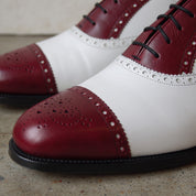 Men's Burgundy and White Cap-Toe Leather Spectator Oxfords — Hodgson