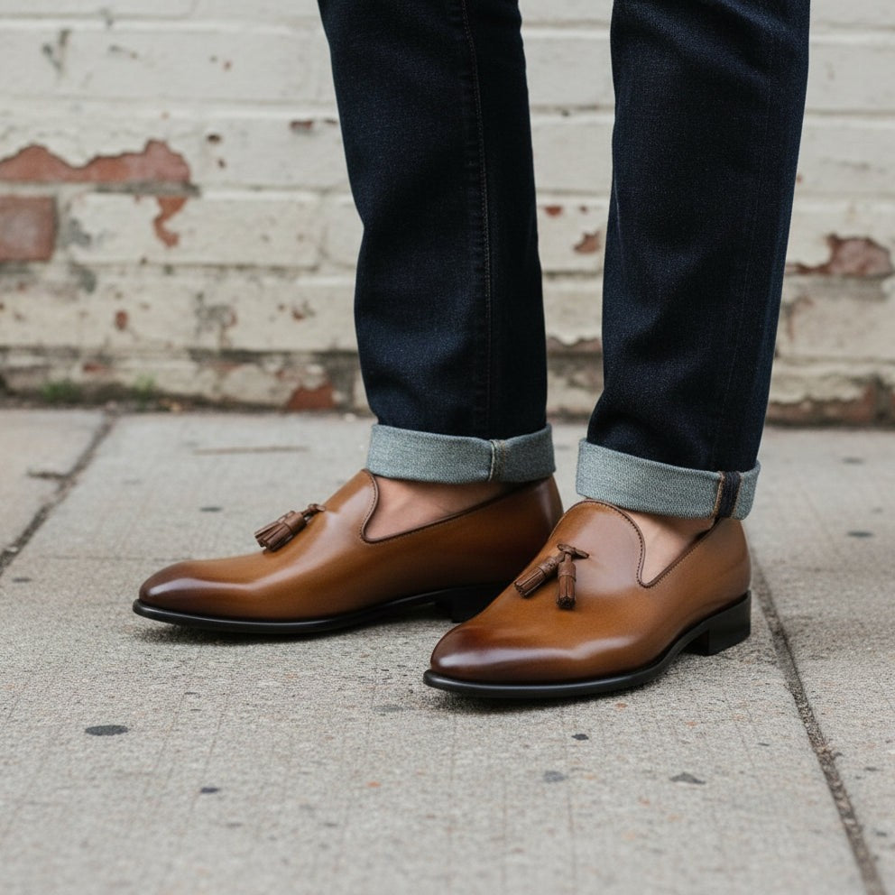 Men's Brown Leather Tassel Loafers — Bowker