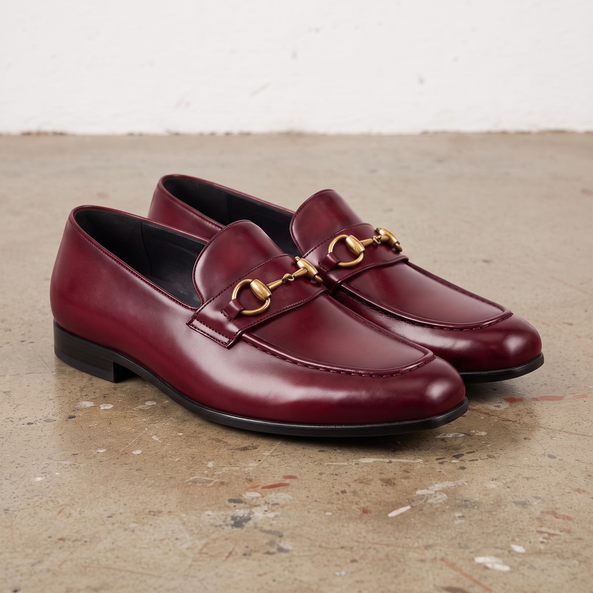 Men's Burgundy Apron-Toe Leather Bit Loafers — Bateson