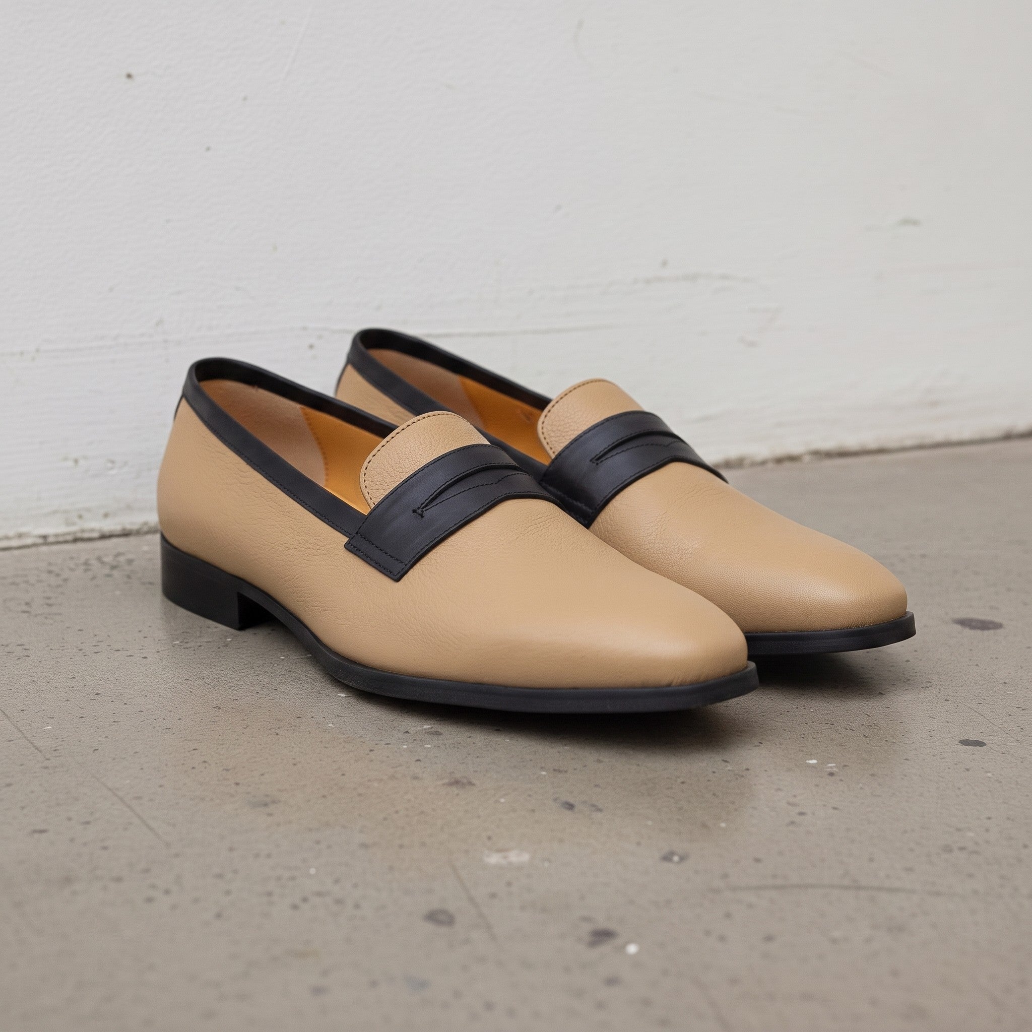 Men's Black and Tan Leather Penny Loafers — Laxton