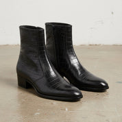 Men's Black Crocodile-Embossed Leather Zip Ankle Boots — Claydon