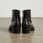 Men's Black Crocodile-Embossed Leather Zip Ankle Boots — Claydon