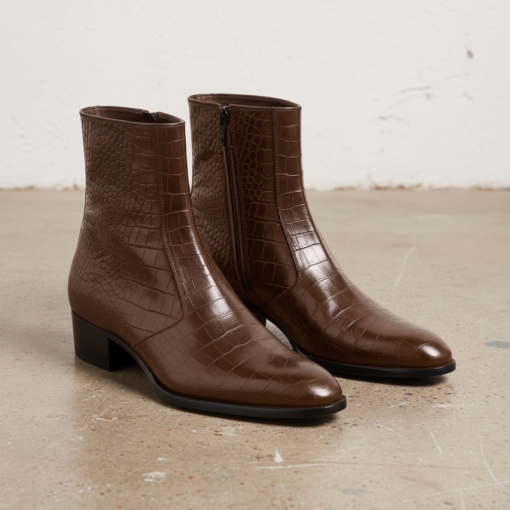 Men's Brown Crocodile-Embossed Leather Ankle Boots — Claydon