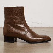 Men's Brown Crocodile-Embossed Leather Ankle Boots — Claydon