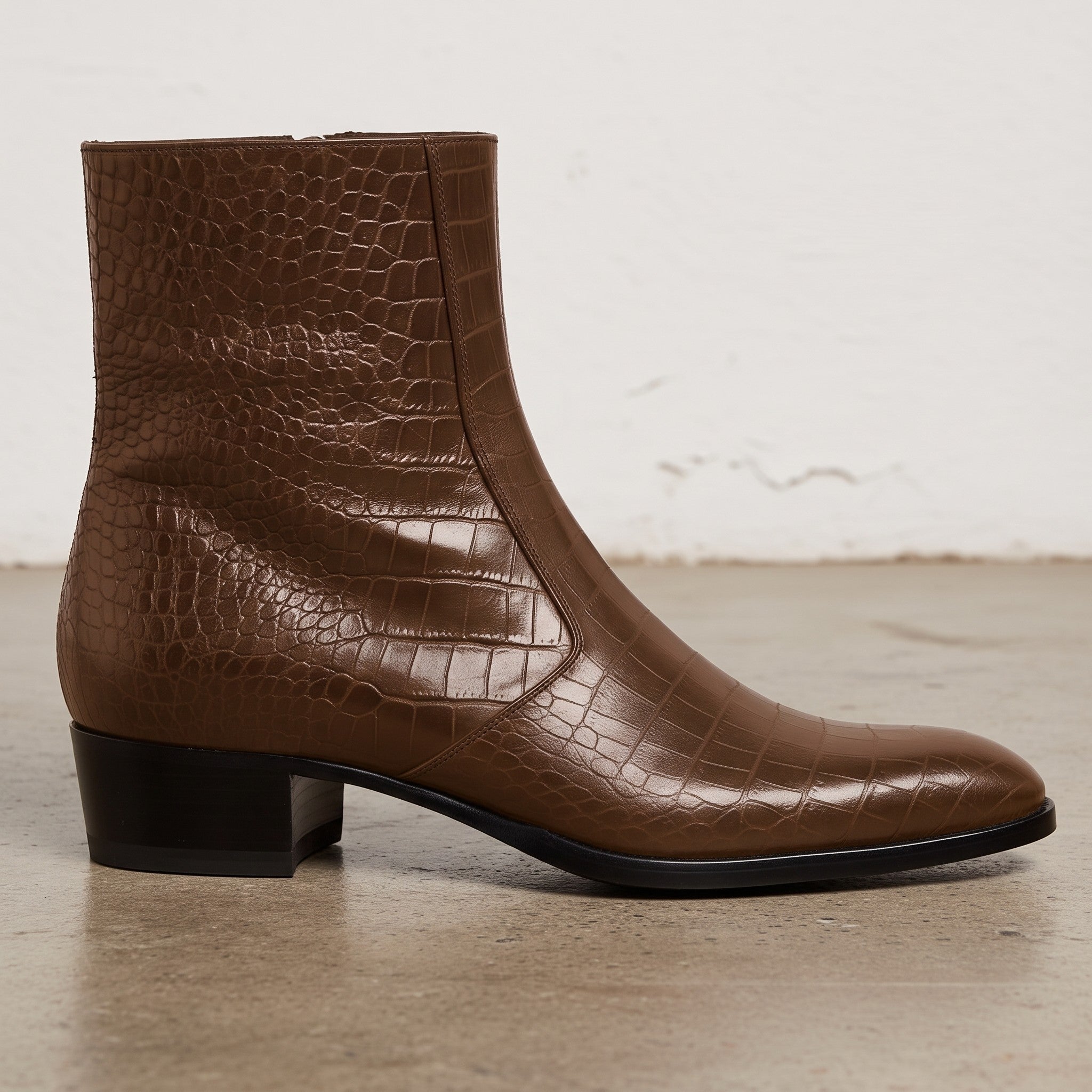 Men's Brown Crocodile-Embossed Leather Ankle Boots — Claydon