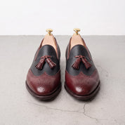 Men's Black and Burgundy Wingtip Leather Tassel Loafers — Badlesmere