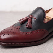 Men's Black and Burgundy Wingtip Leather Tassel Loafers — Badlesmere