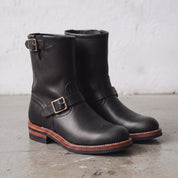 Men's Black Plain-Toe Leather Biker Boots — Bolton
