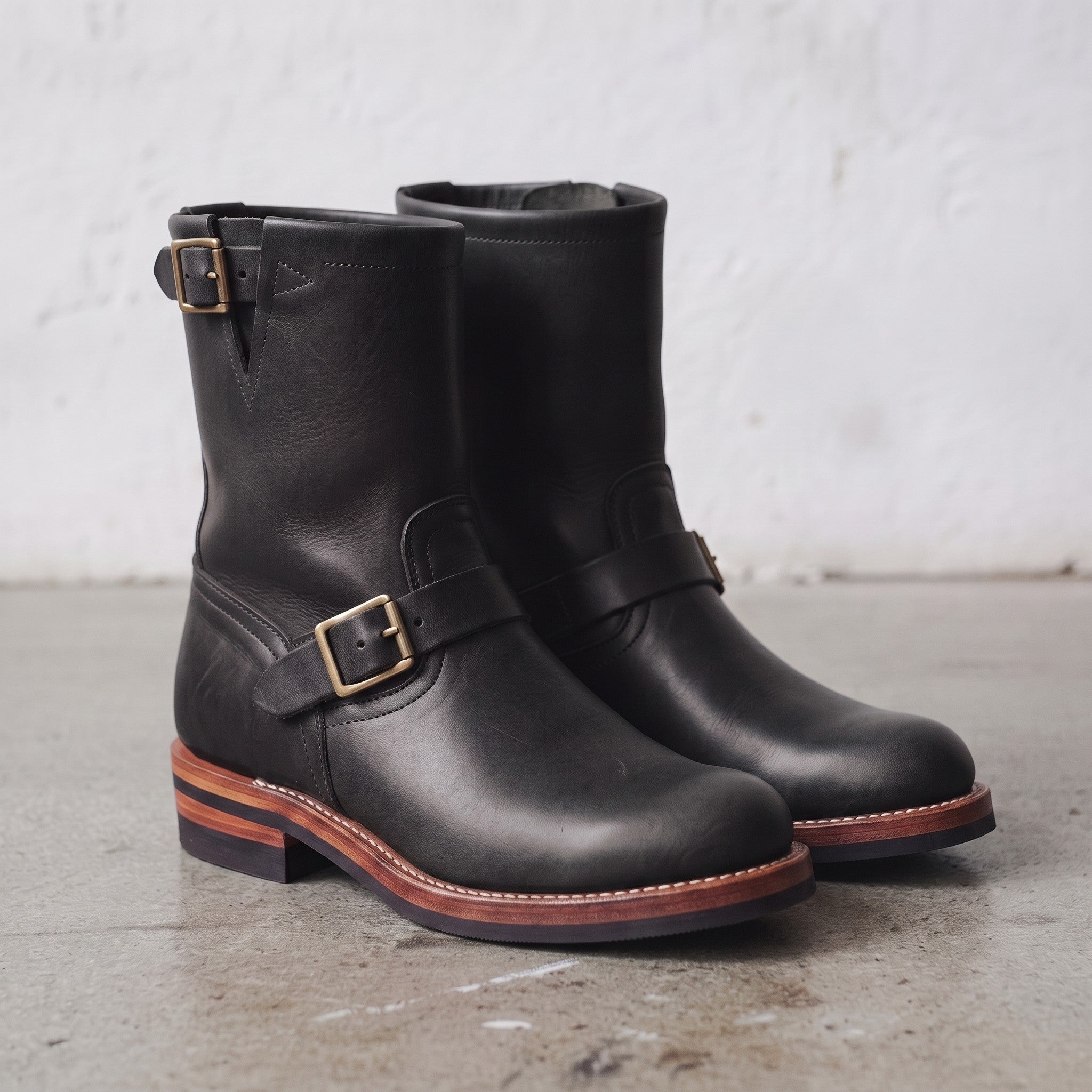 Men's Black Plain-Toe Leather Biker Boots — Bolton