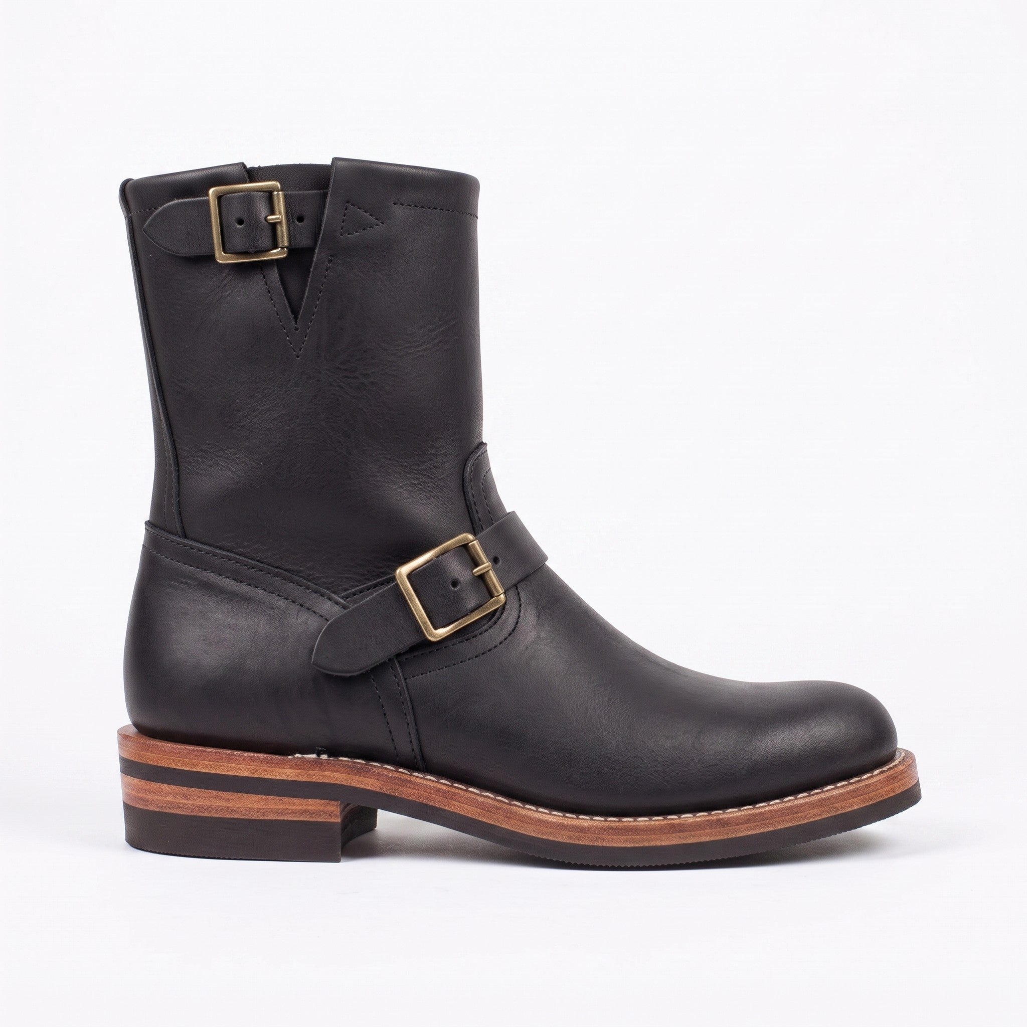 Men's Black Plain-Toe Leather Biker Boots — Bolton