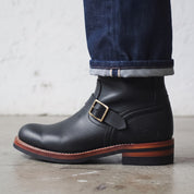 Men's Black Plain-Toe Leather Biker Boots — Bolton
