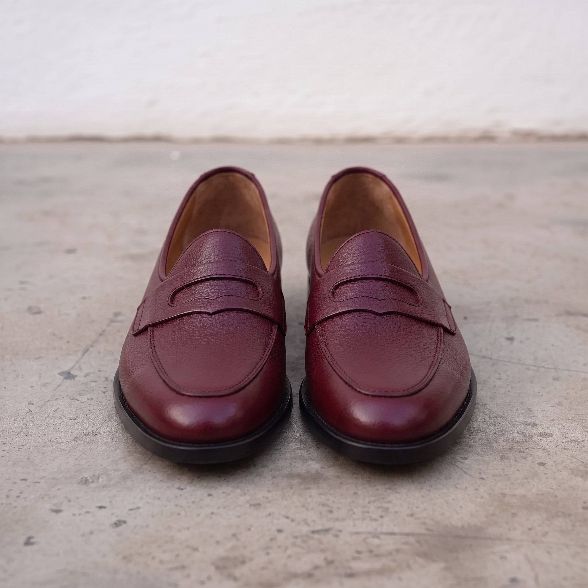 Men's Burgundy Apron-Toe Leather Penny Loafers — Randolph