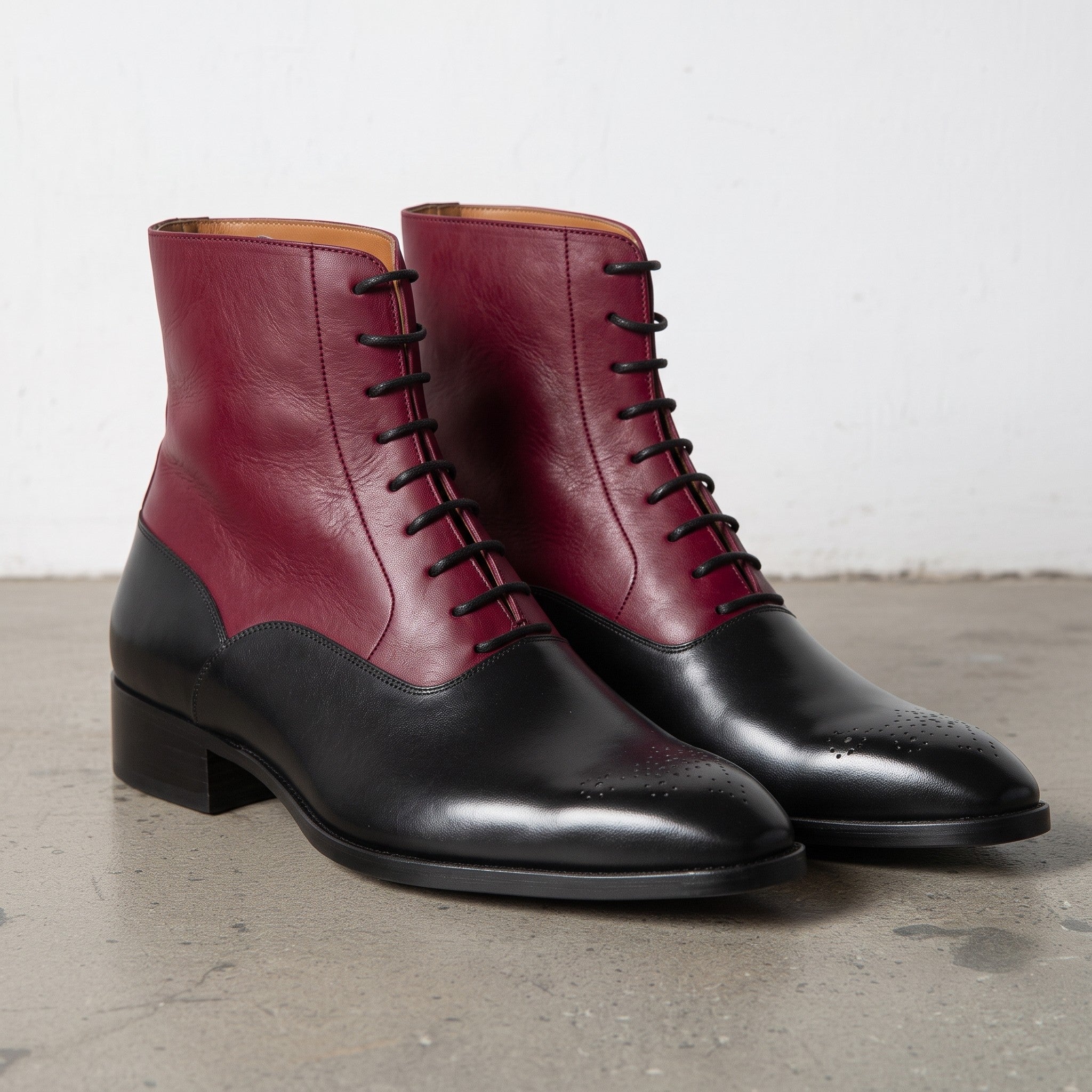 Men's Black and Burgundy Two-Tone Leather Balmoral Boots — Stockport