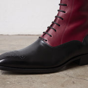 Men's Black and Burgundy Two-Tone Leather Balmoral Boots — Stockport