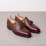 Men's Brown and Burgundy Wingtip Leather Tassel Loafers — Badlesmere