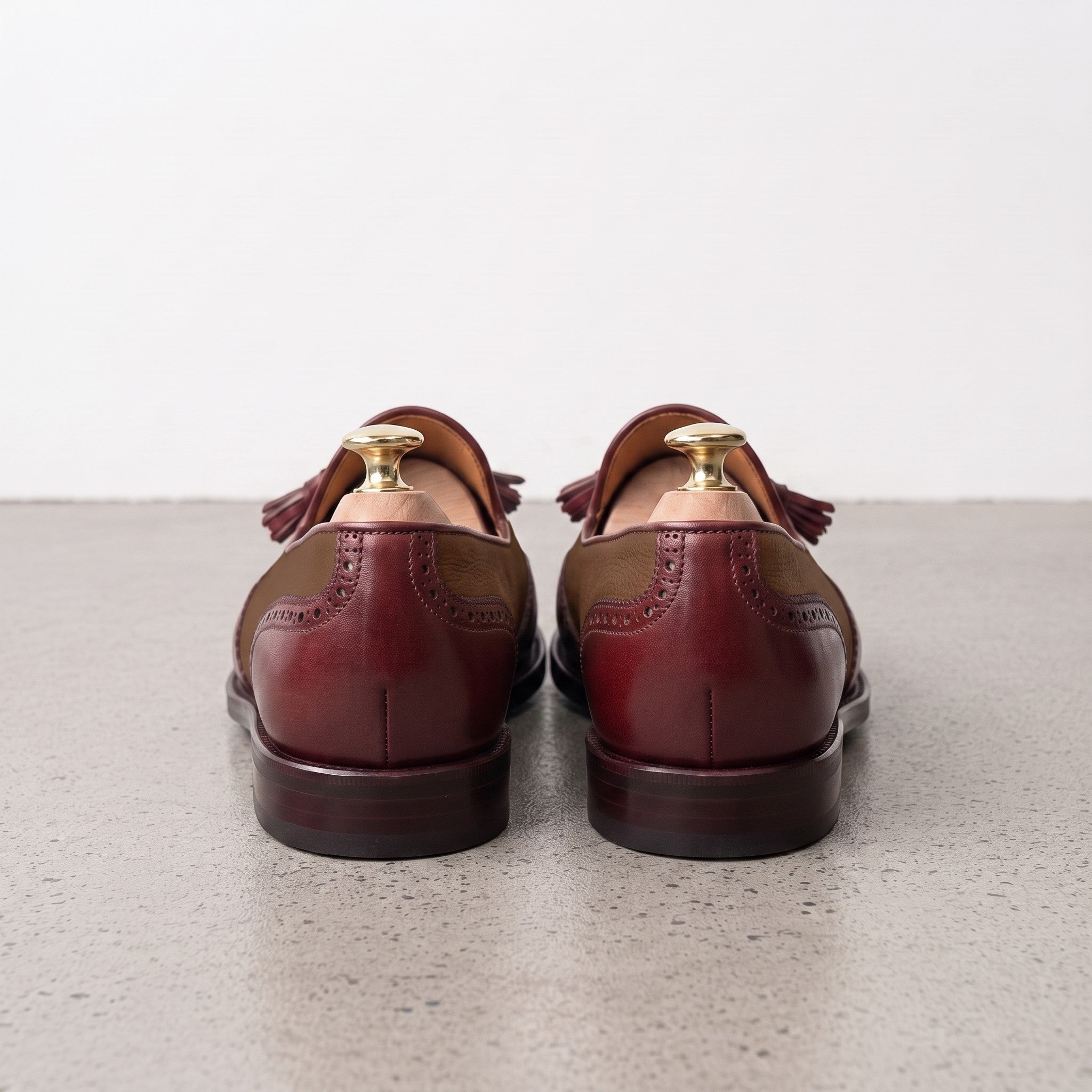 Men's Brown and Burgundy Wingtip Leather Tassel Loafers — Badlesmere