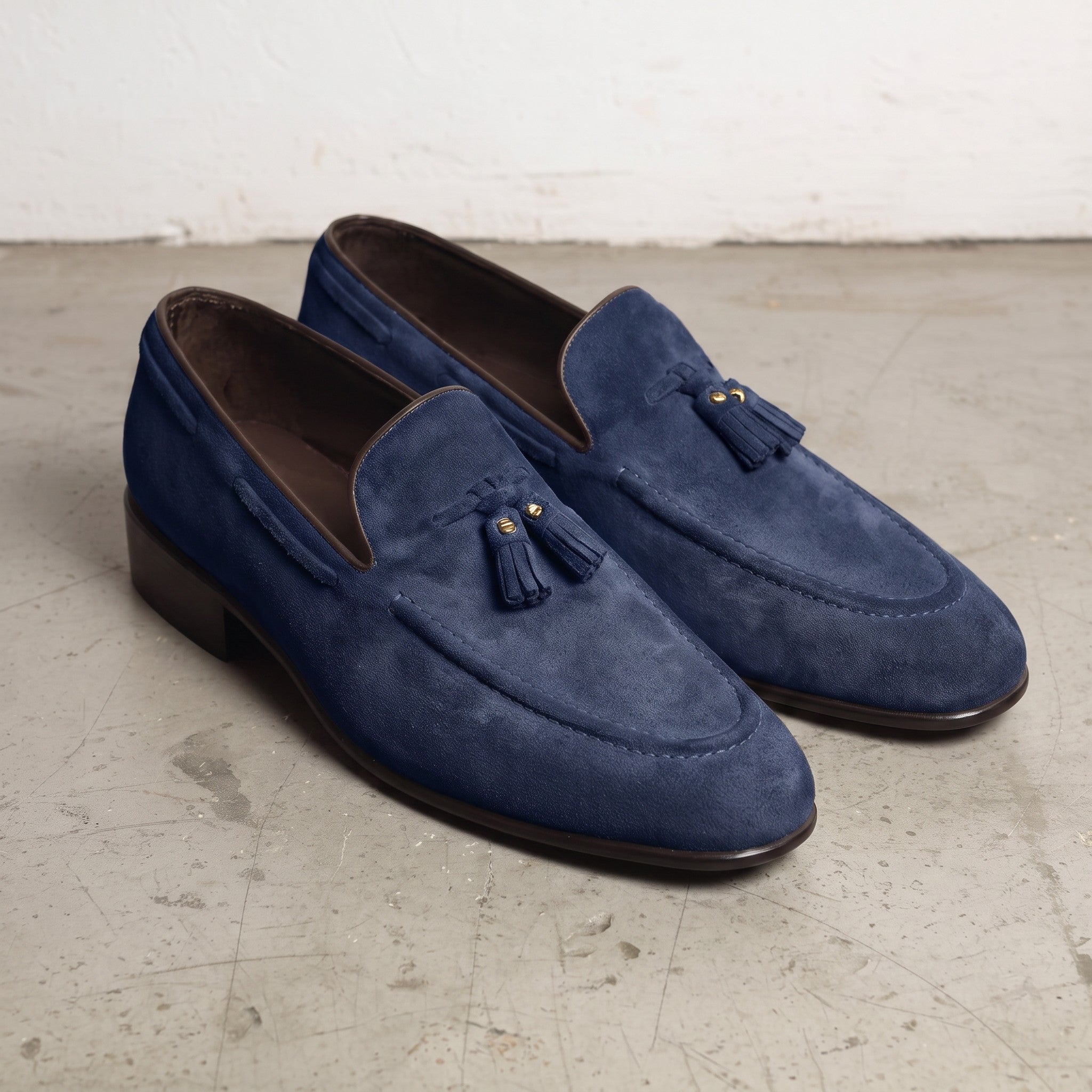 Men's Navy Blue Suede Tassel Loafers — Colwell