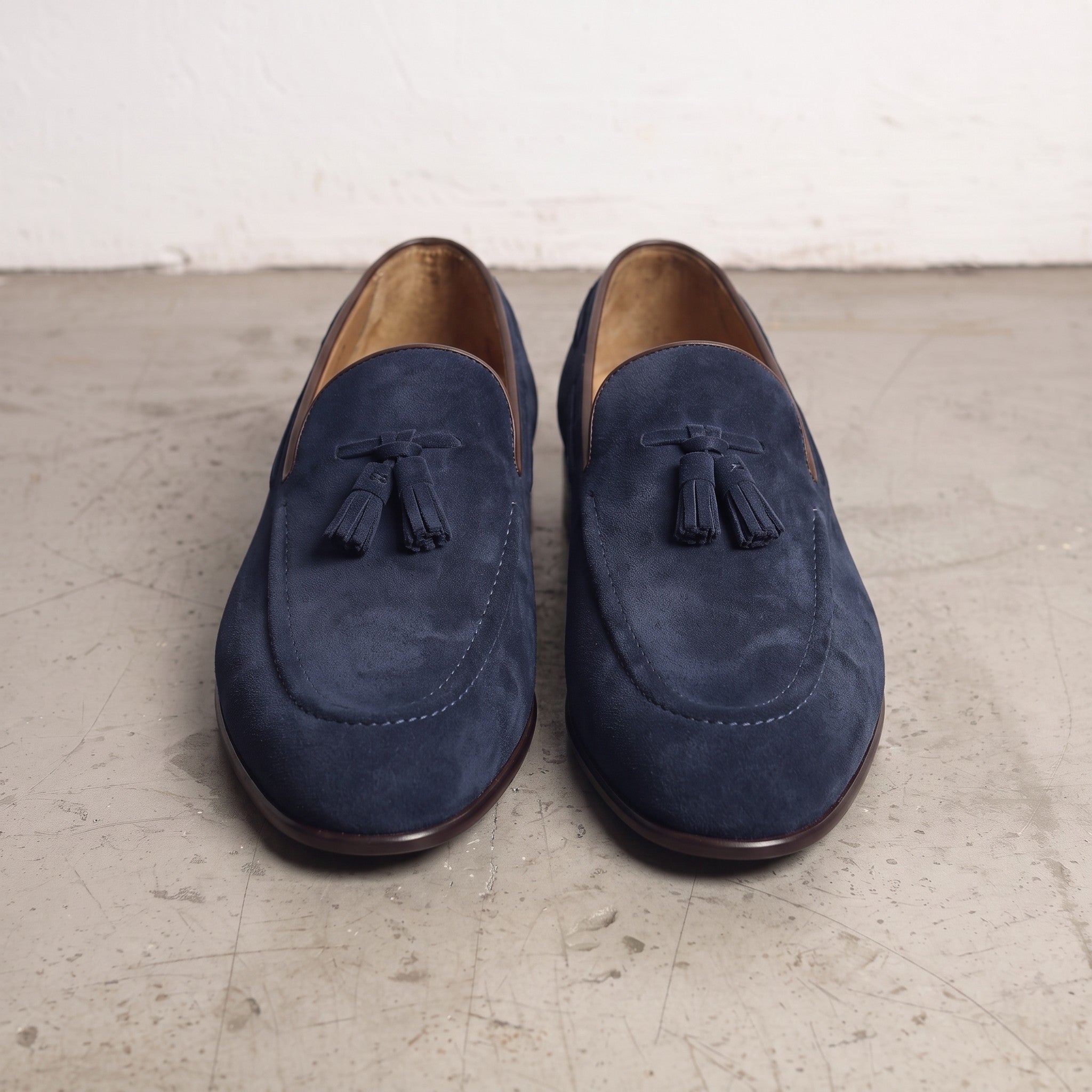 Men's Navy Blue Suede Tassel Loafers — Colwell