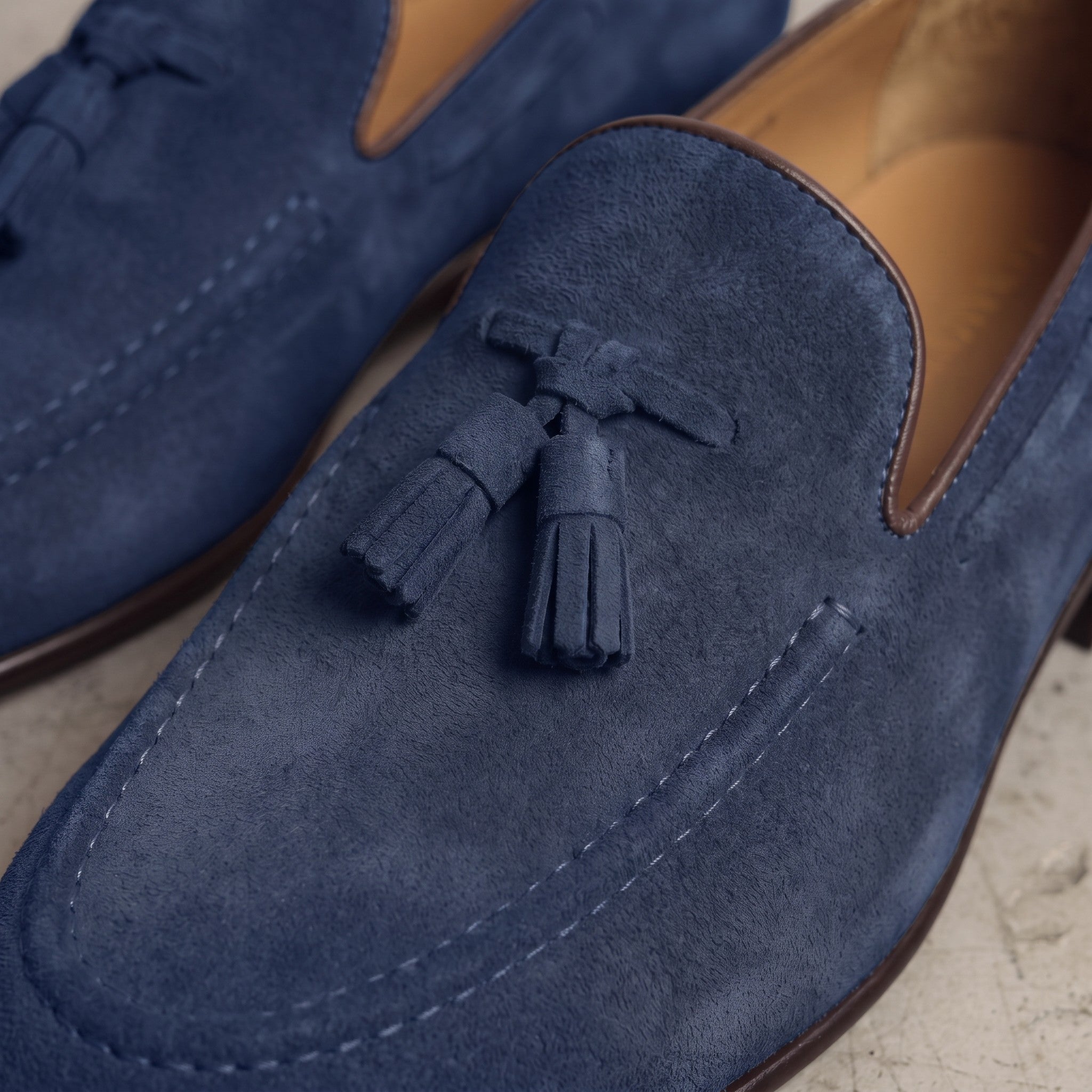 Men's Navy Blue Suede Tassel Loafers — Colwell