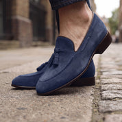 Men's Navy Blue Suede Tassel Loafers — Colwell