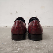 Men's Burgundy Crocodile-Embossed Leather Penny Loafers — Harcourt