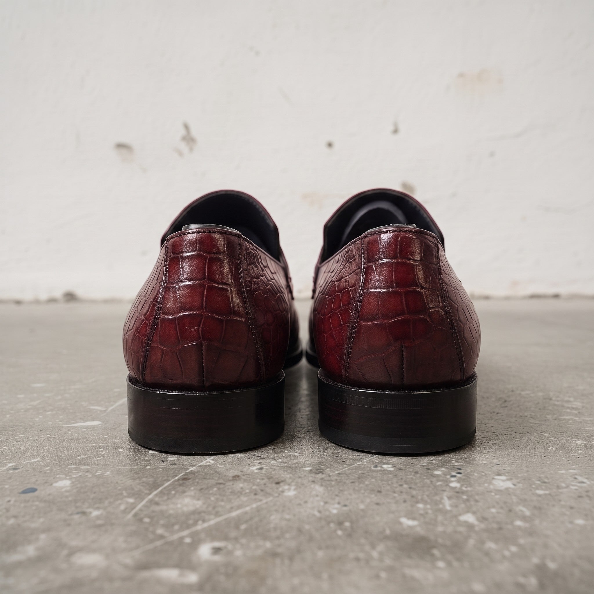 Men's Burgundy Crocodile-Embossed Leather Penny Loafers — Harcourt