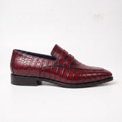 Men's Burgundy Crocodile-Embossed Leather Penny Loafers — Harcourt