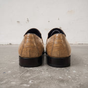 Men's Tan Crocodile-Embossed Leather Penny Loafers — Harcourt
