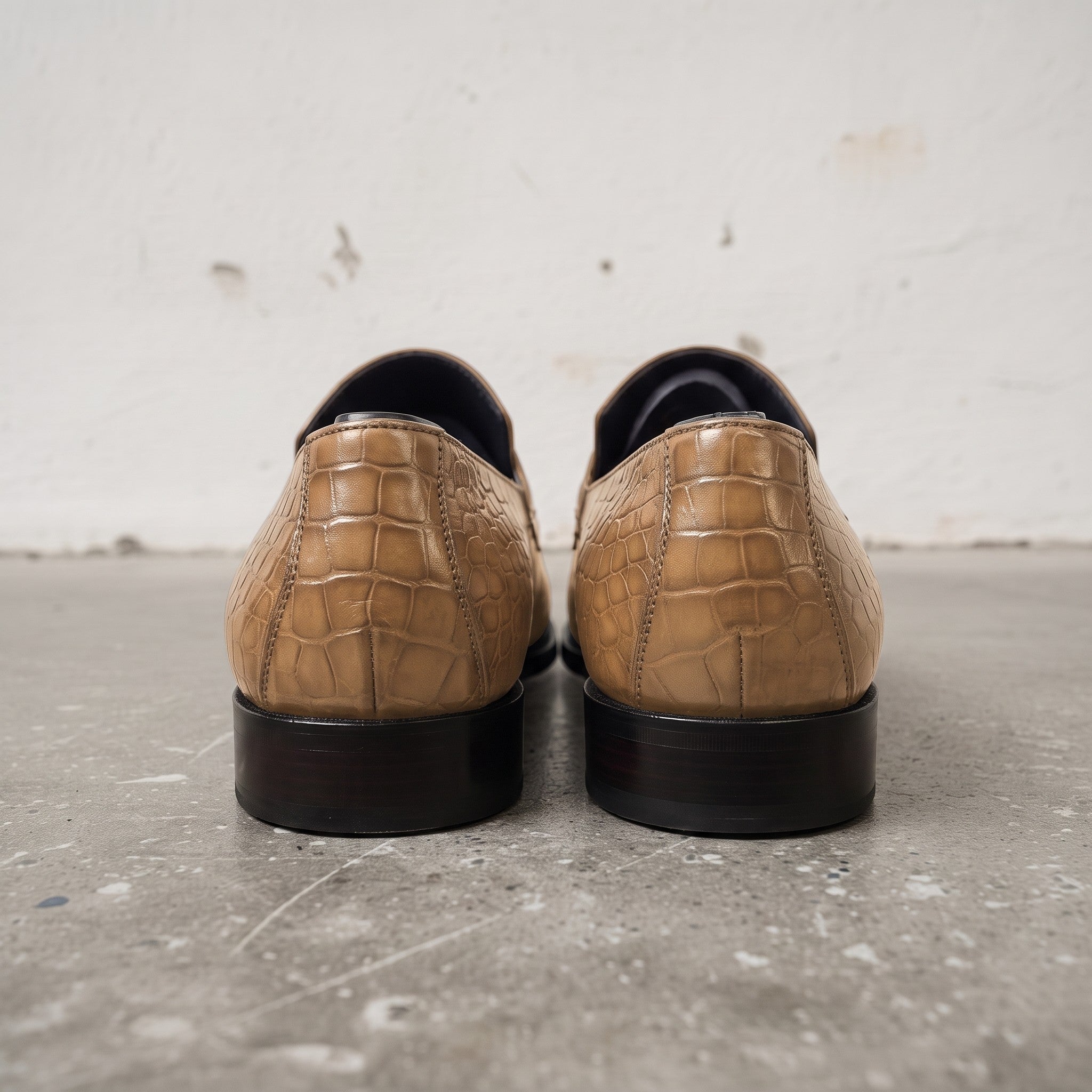 Men's Tan Crocodile-Embossed Leather Penny Loafers — Harcourt