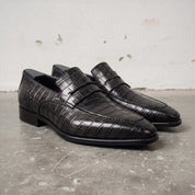 Men's Black Crocodile-Embossed Leather Penny Loafers — Harcourt
