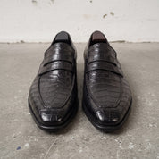 Men's Black Crocodile-Embossed Leather Penny Loafers — Harcourt