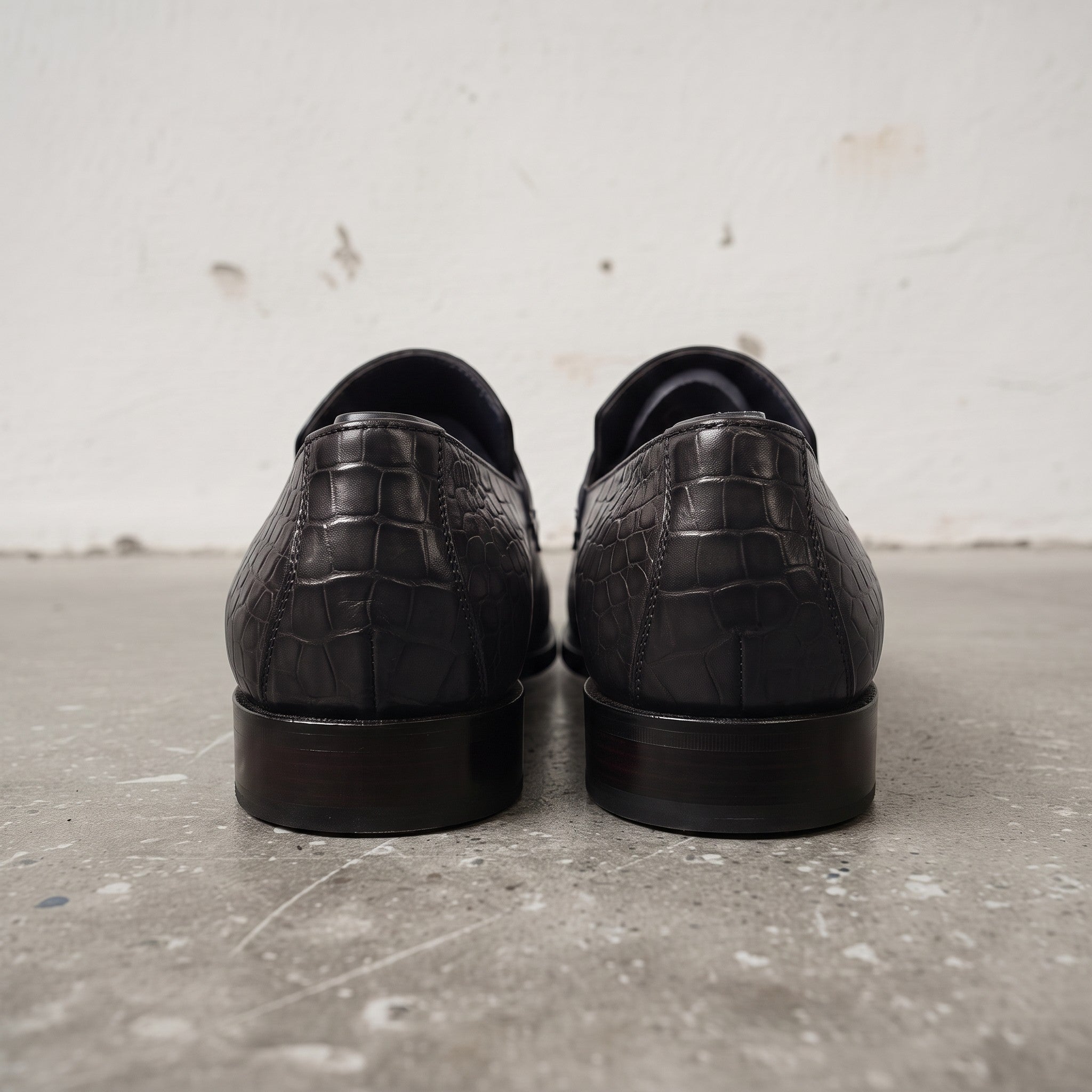 Men's Black Crocodile-Embossed Leather Penny Loafers — Harcourt