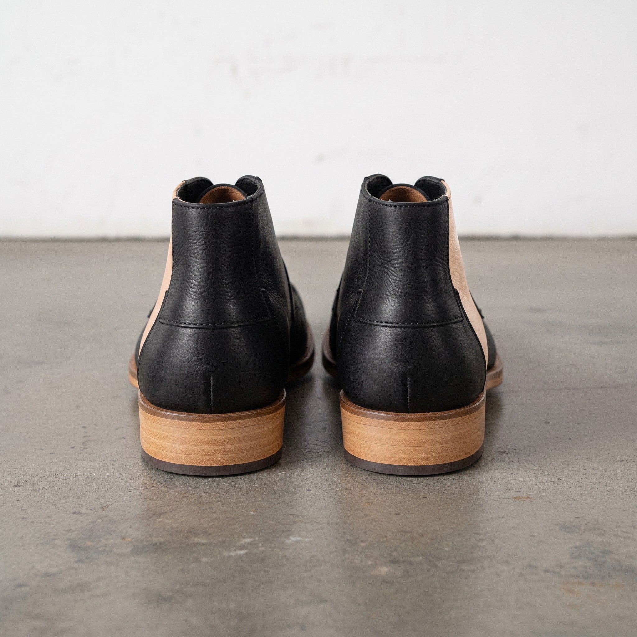 Men's Black and Beige Cap-Toe Leather Derby Boots — Fulton