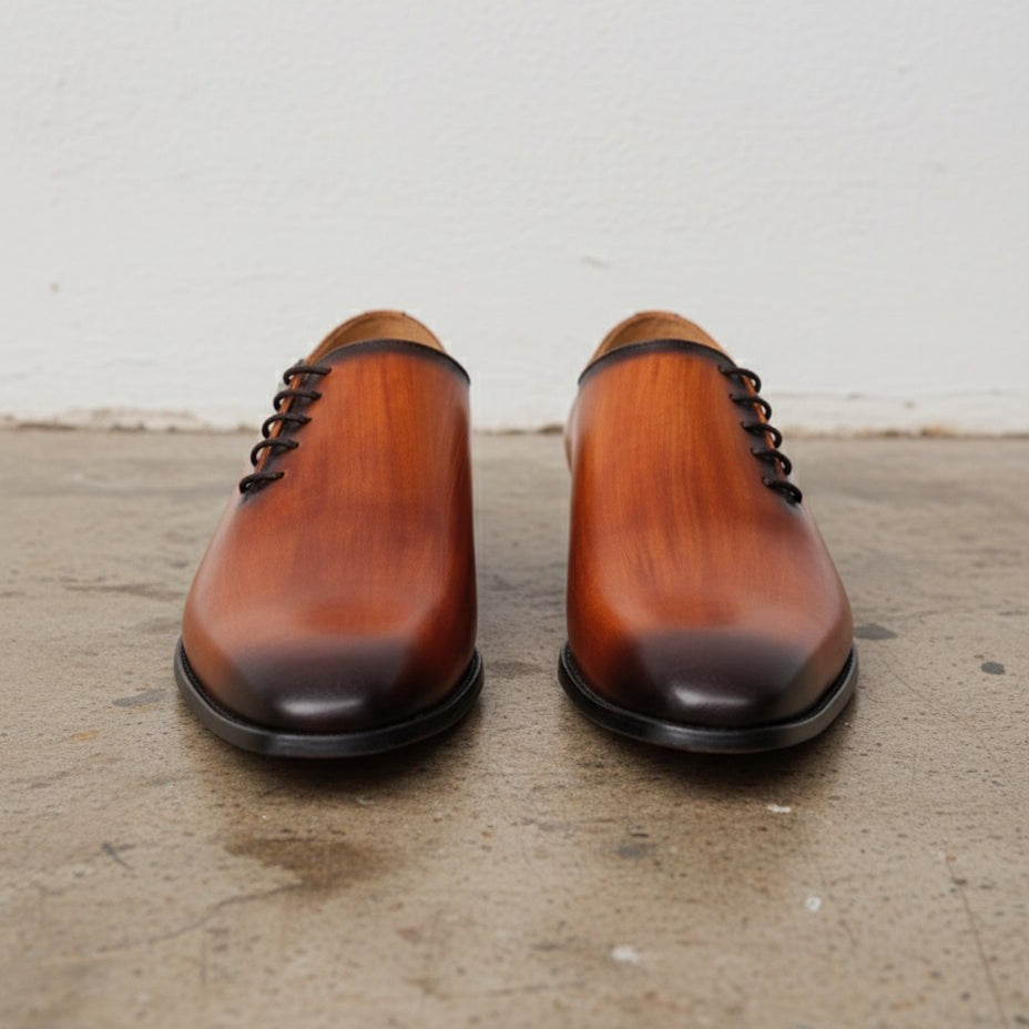 Men's Brown Wholecut Leather Oxfords — Perceval