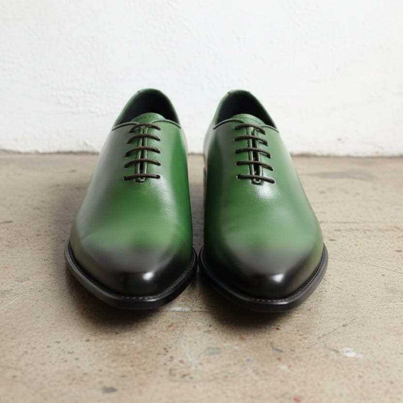 Men's Green and Black Plain-Toe Leather Oxfords — Langford