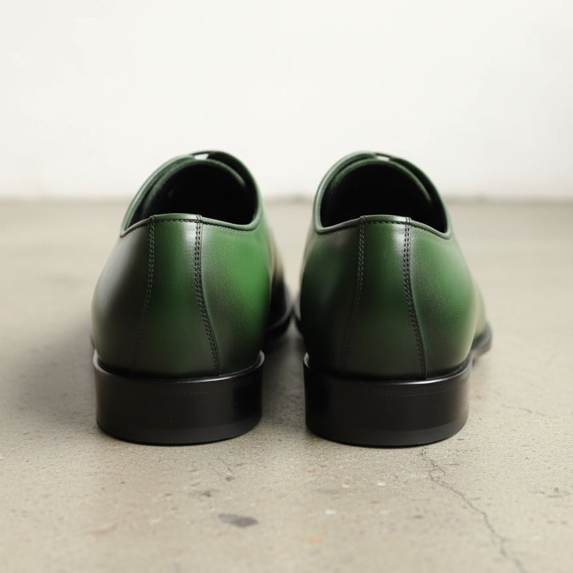 Men's Green and Black Plain-Toe Leather Oxfords — Langford