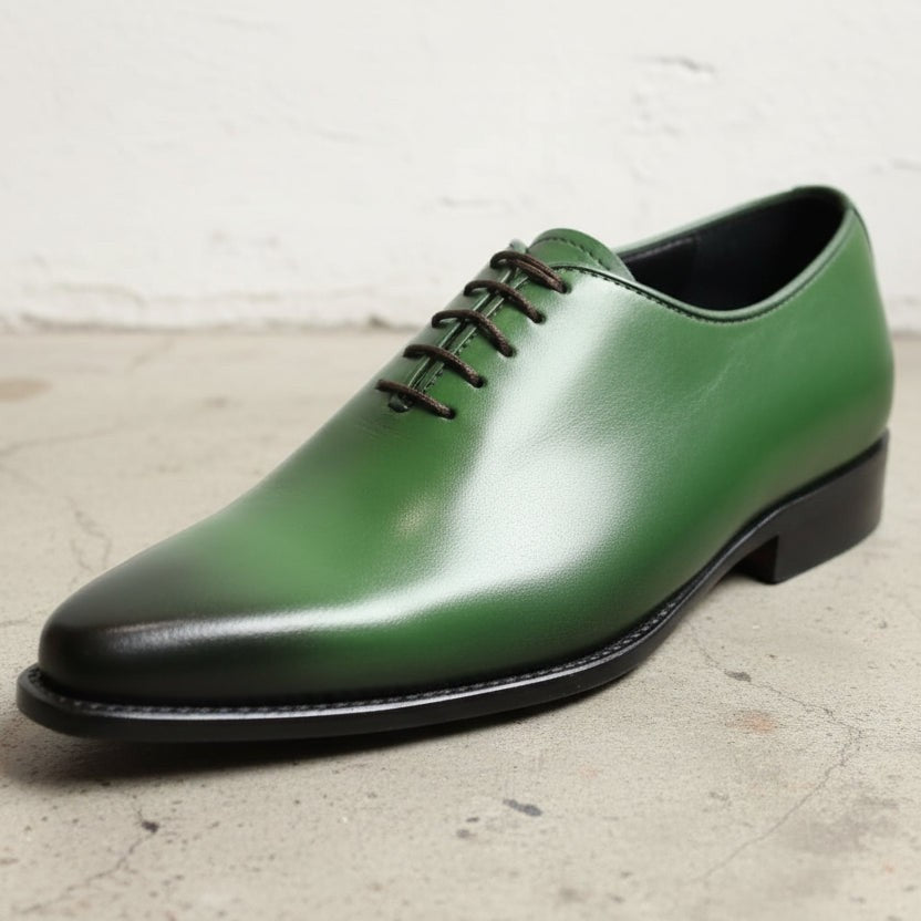 Men's Green and Black Plain-Toe Leather Oxfords — Langford