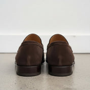 Men's Dark Brown Apron-Toe Suede Penny Loafers — Kington