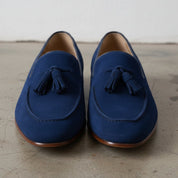 Men's Dark Blue Apron-Toe Suede Tassel Loafers — Chidham