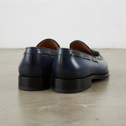 Men's Navy Blue Apron-Toe Leather Tassel Loafers — Bascombe