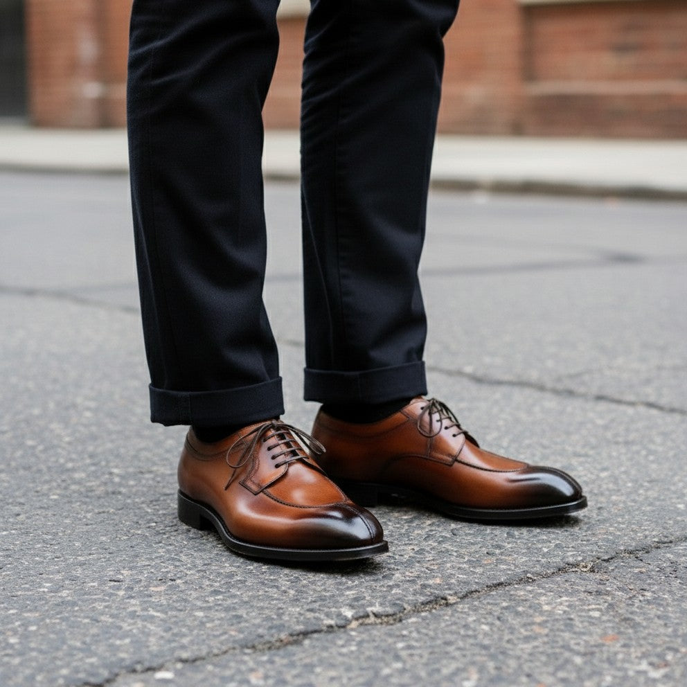 Men's Brown Split-Toe Leather Derbys — Harper