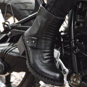 Women's Black Plain-Toe Leather Biker Boots — Slingsby