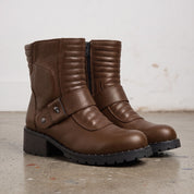 Women's Brown Plain-Toe Leather Biker Boots — Slingsby
